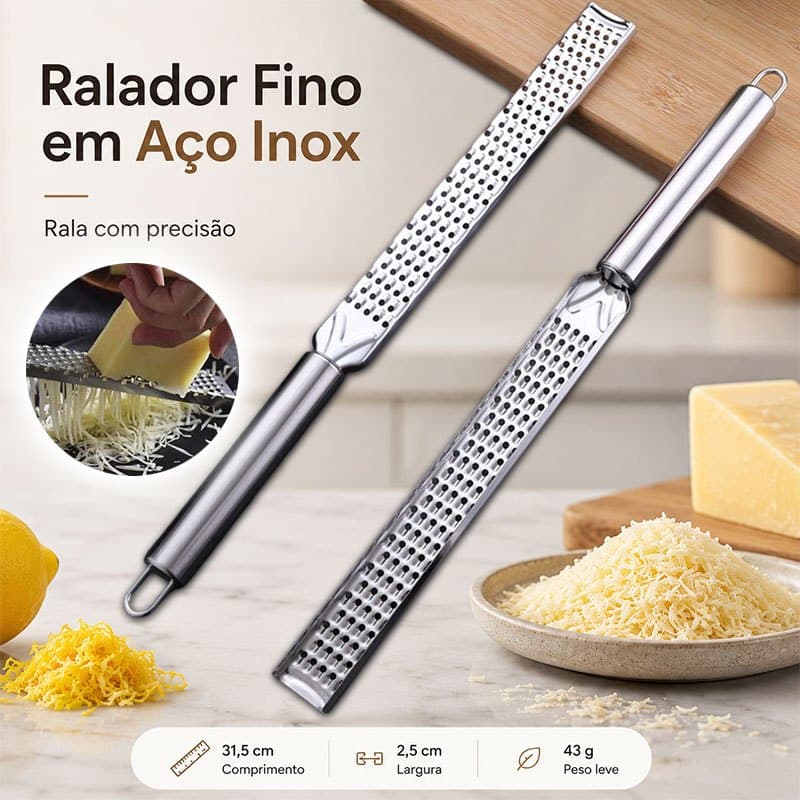Ralador de Aço 304  Inox Profissional – Raspas Finas de Frutas Cítricas e Queijo