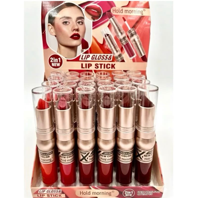 Batom + Lip Gloss 2 em 1 Hold Morning Matte Brilho Longa Duração Alta Pigmentação