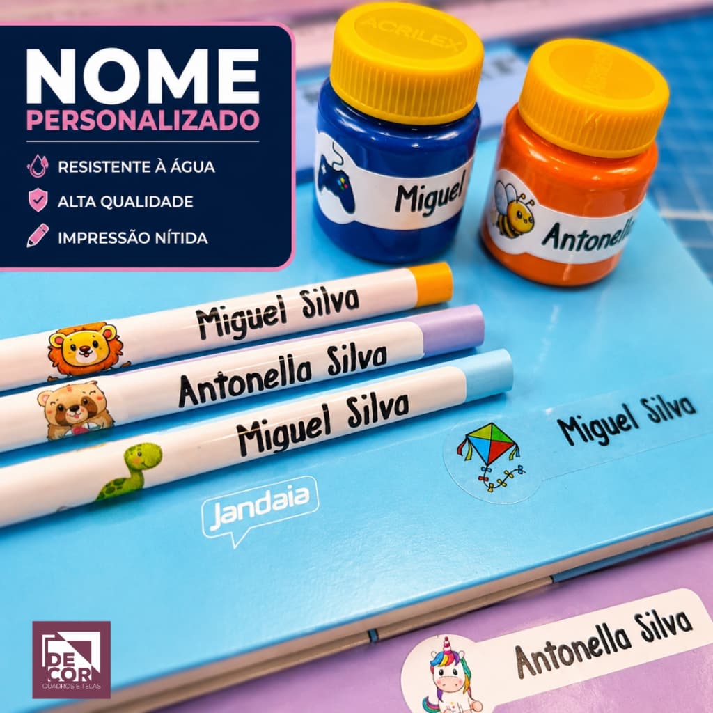 Etiquetas Escolares Personalizadas com Nome Resistente à Água Material Escolar Creche Infantil