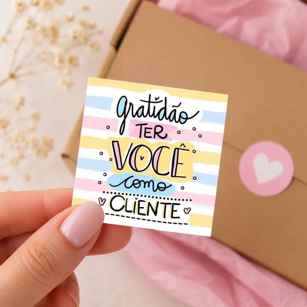 100 Tags Agradecimento ao cliente / Mini cartão para loja, empresa, mimo, pedido 5x5cm R:A03