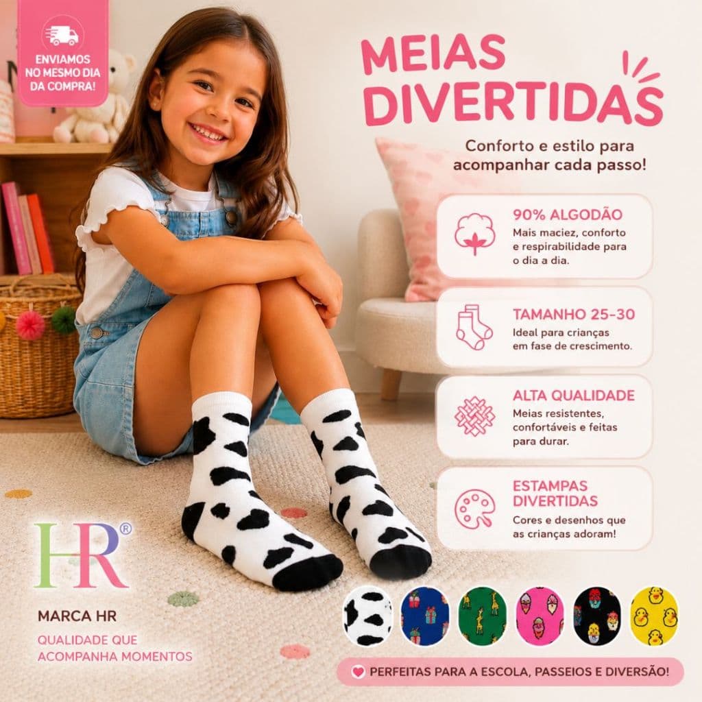 Meia Divertida Menino Menina Algodão Semana Maluca