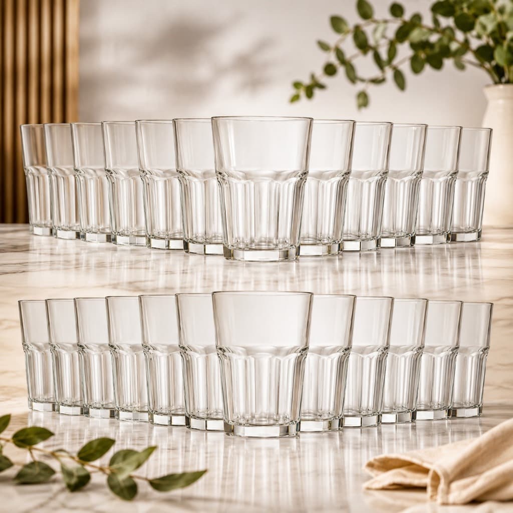 Jogo 24 Copos De Vidro Bristol 400ml Atacado Para Água Suco Refrigerante  Resistente