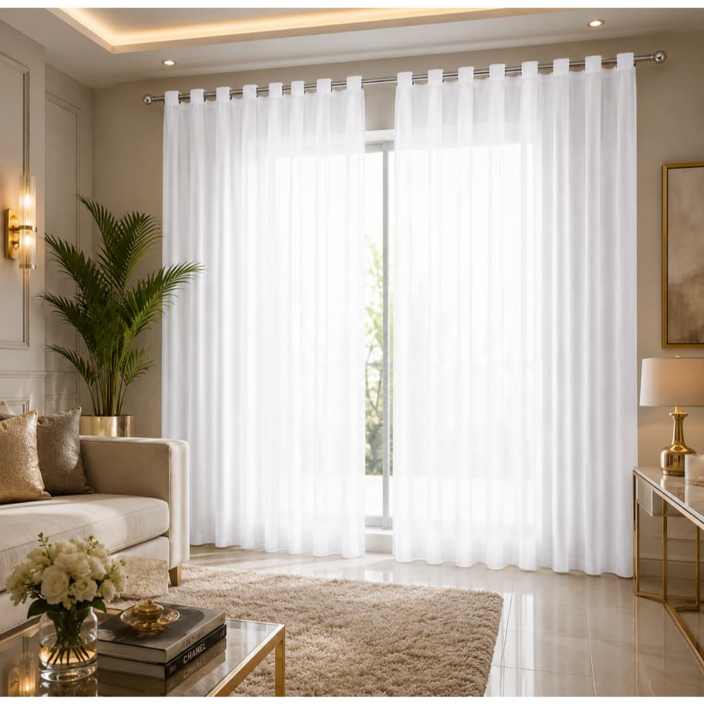 Cortina Voil 5 Metros Branca Palha Lisa Com Ilhós Elegante Para Sala e Quarto