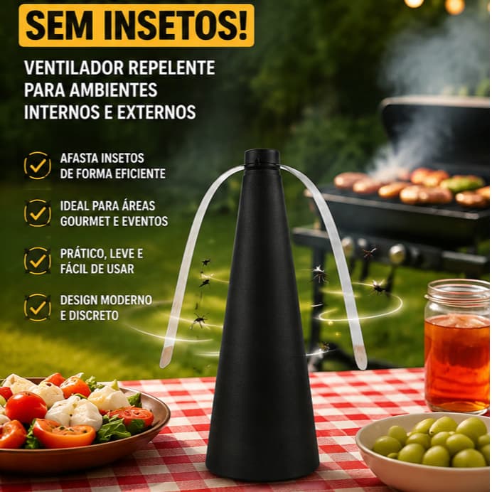 Ventilador Repelente Insetos Portátil para Alimentos Mesa Churrasco Restaurante Cozinha Área Gourmet