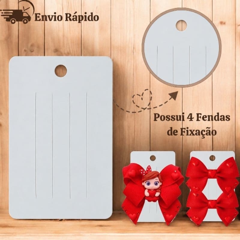 100 Cartela Tag 4 Cortes para Kits Laços/Bico de Pato/Presilha/Hair Clips/Nuvem/Papeletas/Embalagem