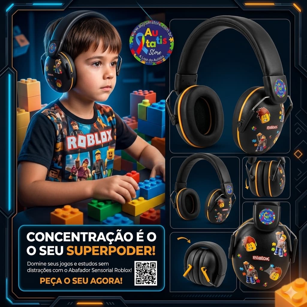 ABAFADOR DE RUÍDOS INFANTIL ROBLOX 32dB | Conforto e Proteção Auditiva | Protetor Auricular | TEA Autista |