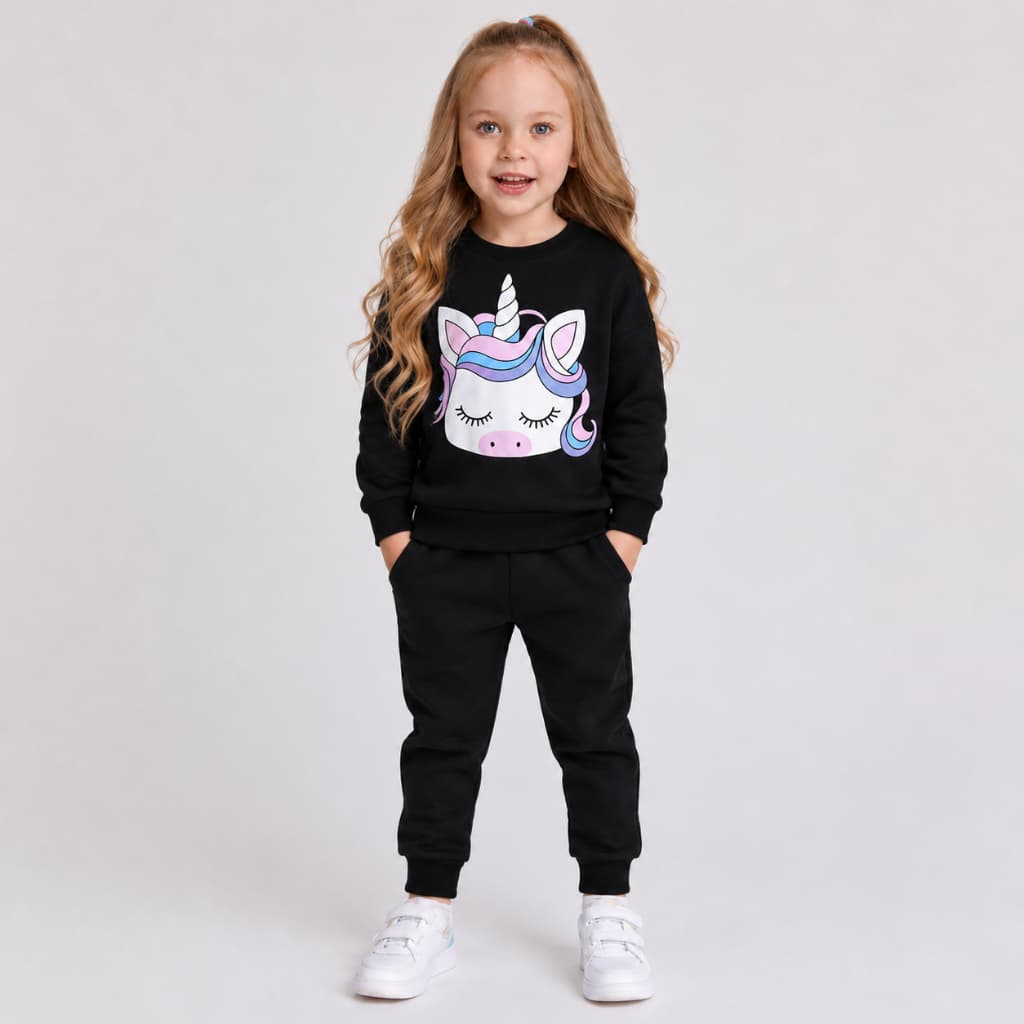 Conjunto Moleton Infantil Menina Blogueirinha Unircornio Flanelado Calça Jogger