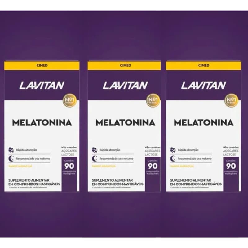 Kit Melatonina Suplemento Vitamina Lavitan Melatonina Maracujá c/90 Comprimidos Mastigáveis insônia melhora do sono