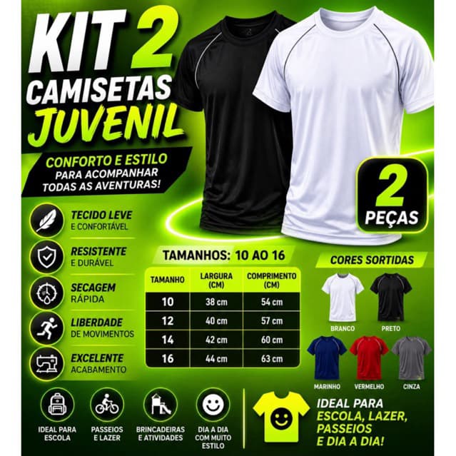 KIT 2 CAMISETAS Juvenil  DRY FIT  Conforto, qualidade e praticidade para todos os momentos!Nossas camisetas juvenil👕🔥