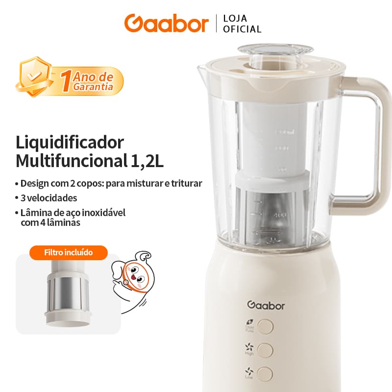 Gaabor Multiprocessador Doméstico 3 Funções 400W Bivolt 3 Vasos Inox JM-12E01A