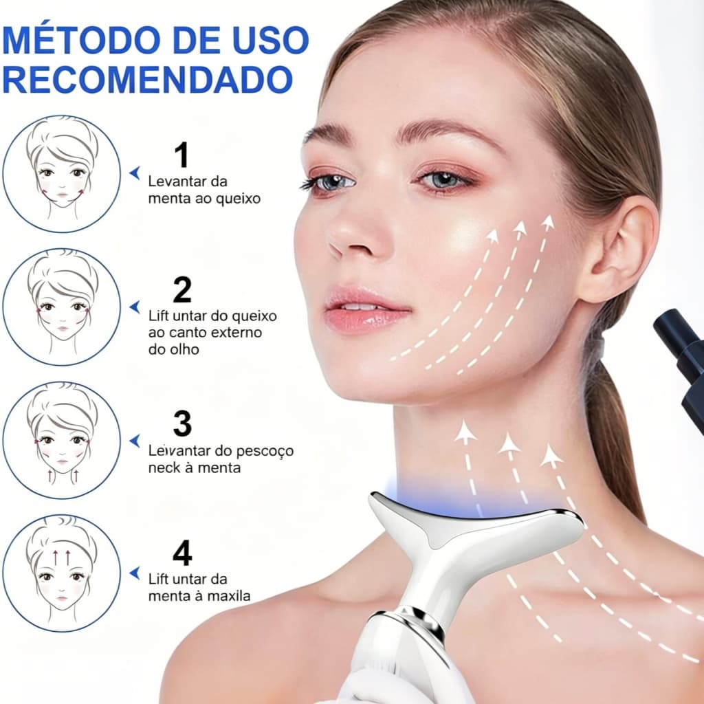 Massageador Facial Portatil com Vibracao e LuzLED para Rosto e Pescoco Uso Diario aparelho de beleza para pescogo rosto