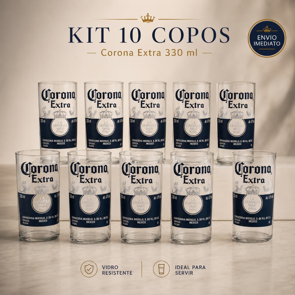 Kit 10 Copos Corona Extra Vidro Resistente Atacado Churrasco Drinks Bar Envio Imediato