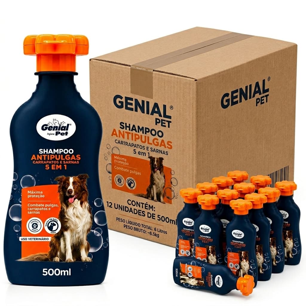 Caixa 12 Shampoo Genial Pet Profissional Cães 500ml Antipulgas Carrapatos Pet Shop Estoque