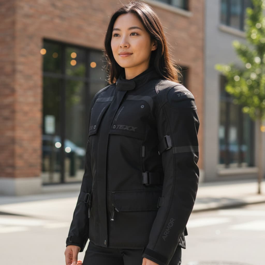 Jaqueta Texx Armor Lady Feminina Preta Proteção Motociclista Moto Touring Viagem Conforto Impermeável