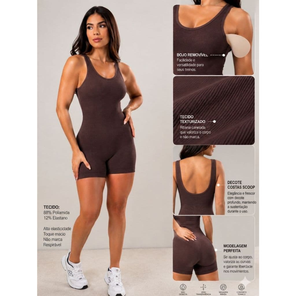 Macaquinho Fitness Academia Esportivo Meia Coxa Conforto Premium poliamida canelada