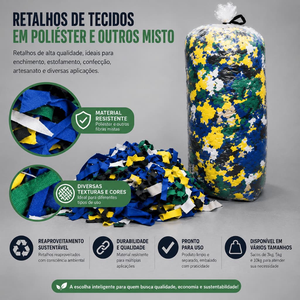 Saco de Retalhos para Enchimentos 3, 5 e 10 KG Poliéster Misto