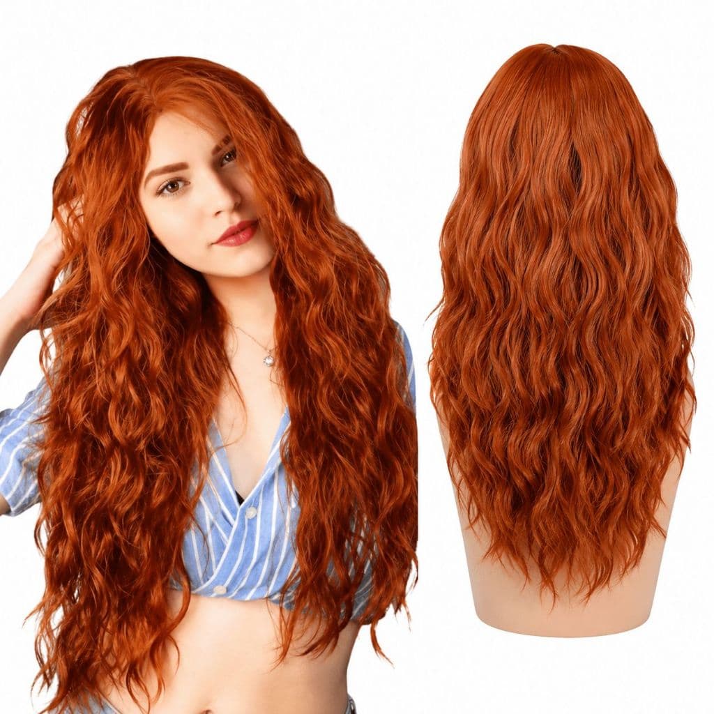 Peruca Ondulada Front Lace Ruiva Fibra Orgânica 65cm
