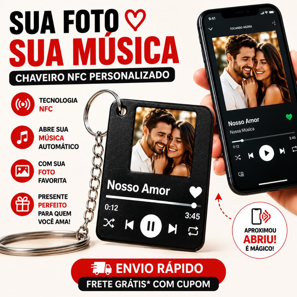 Chaveiro Spotify Personalizado com Foto e Música NFC Presente Casal Namorados Data Especial