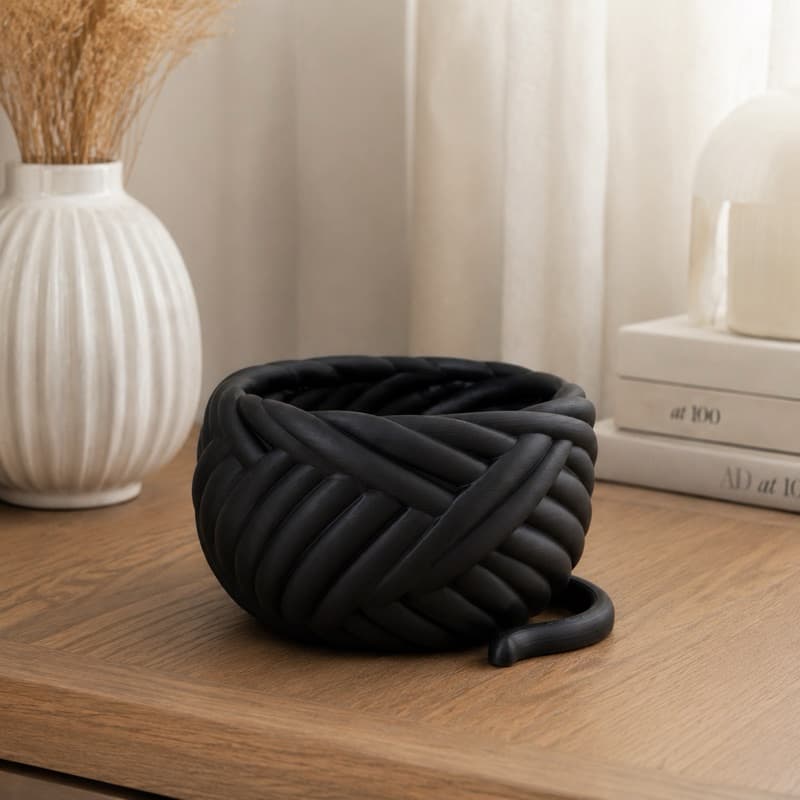 Cesto Decorativo Tricot Noir formato de novelo linha solta para guardar porta treco decorativo