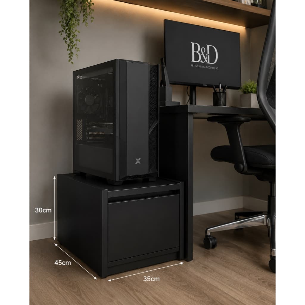 Suporte para CPU com Gaveta Organizer em MDF 15 mm | Base para CPU | 35x30x45 cm | Preto