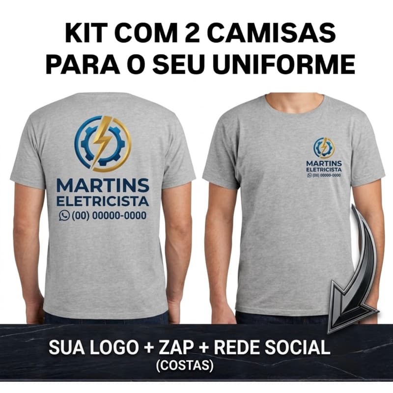 kit 2 Camisas camiseta com Estampa no peito e costas Uniforme Empresa Empresarial