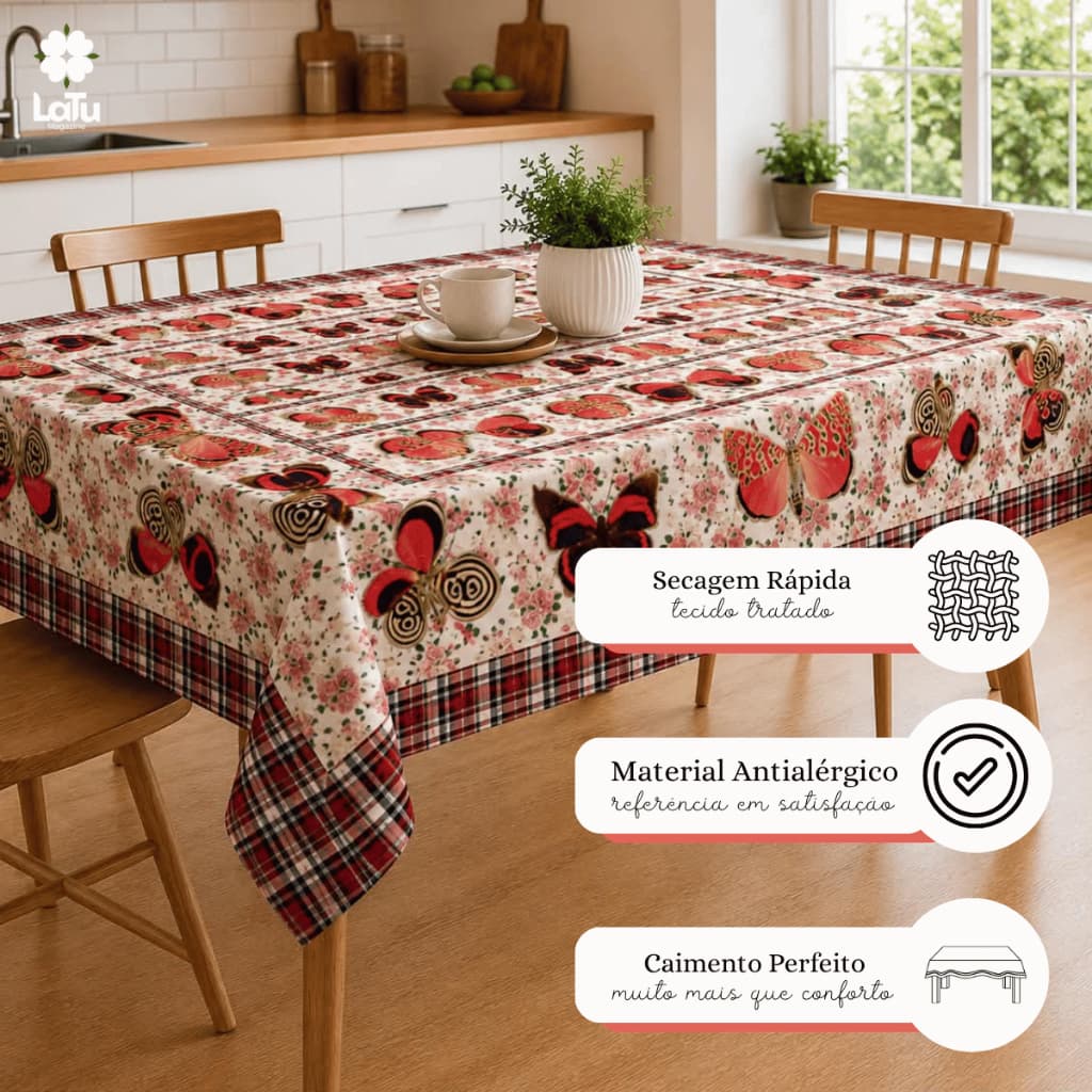 Toalha de Mesa Estampada 4 a 6 Lugares Cozinha Caminho Quadrada Tecido Grosso Premium Ultrassônico