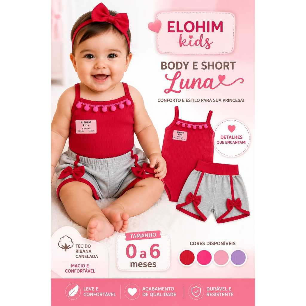 CONJUTO BODY COM SHORT. INFANTIL FEMININO