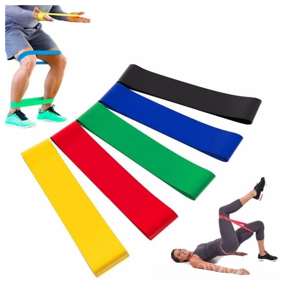 Kit 5 Mini Band Elástico Exercício Academia Treino em Casa - ioga, pilates, alongamentos, reabilitação, fortalecimento..