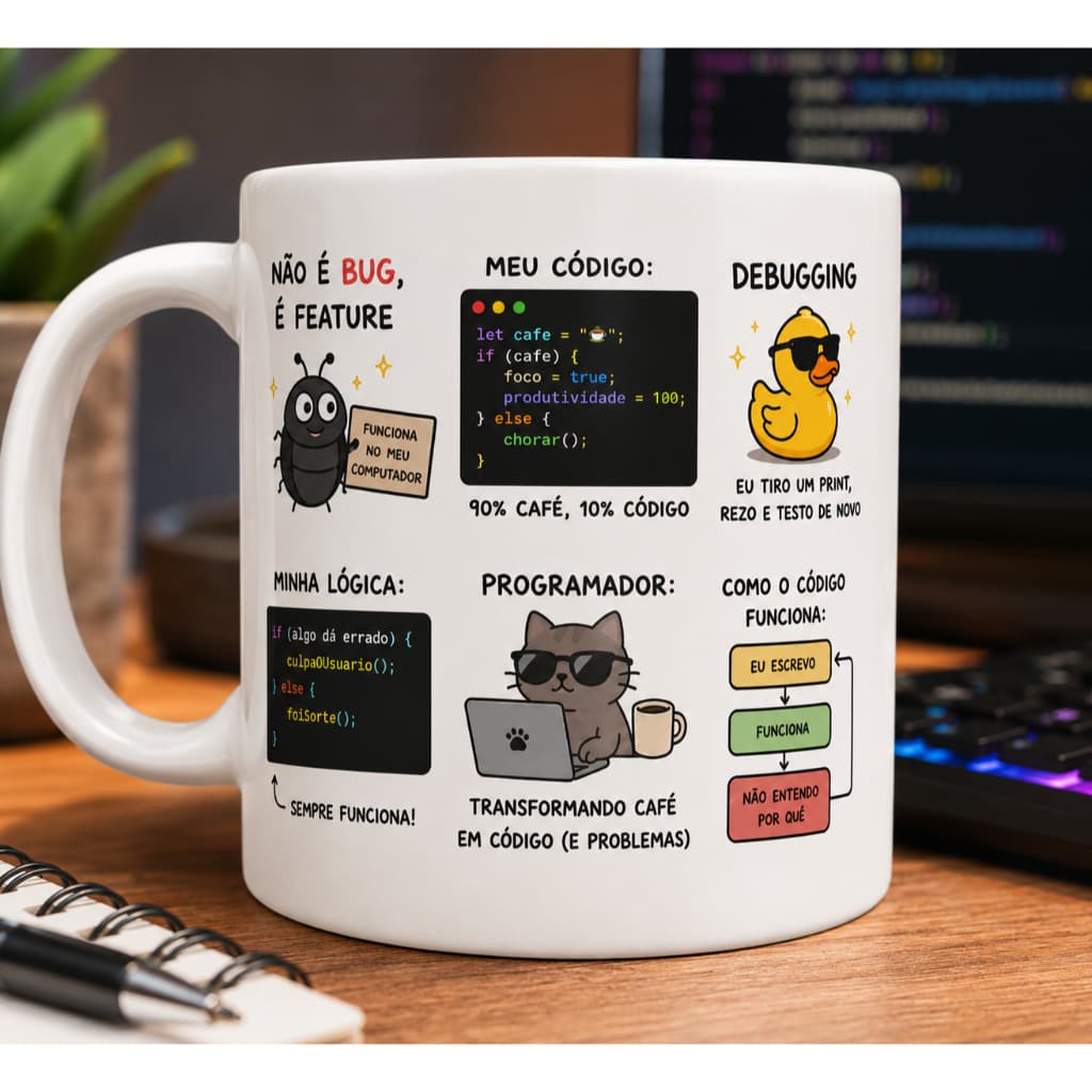 Caneca Programador De Ti xicara java script JS code