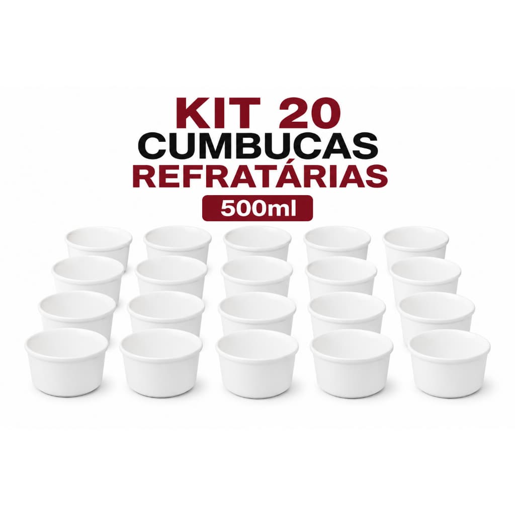 Kit 20 Unidades Cumbuca Refrataria 500ml Branca-Ideal Forno Mesa Microondas