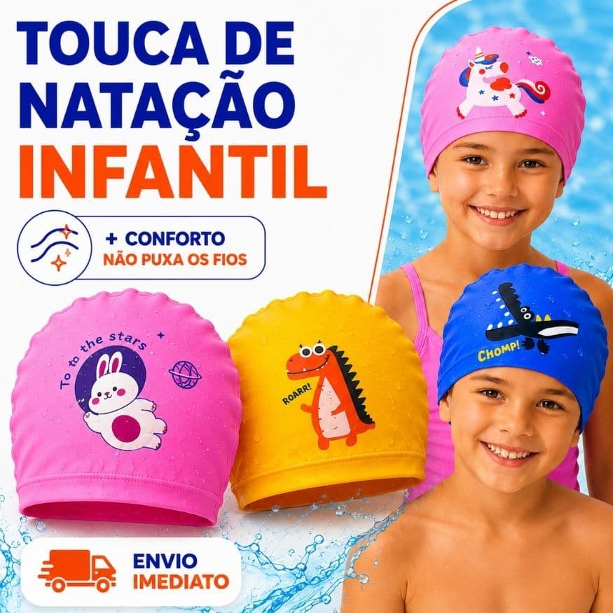 Touca Infantil Natação Confortável PU Piscina Kids Menino Menina Ajuste Perfeito Hidroginástica Kids