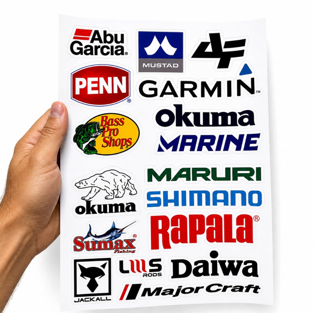 Cartela de Adesivos Pesca Esportiva Premium Vinil Laminado Resistente à Água