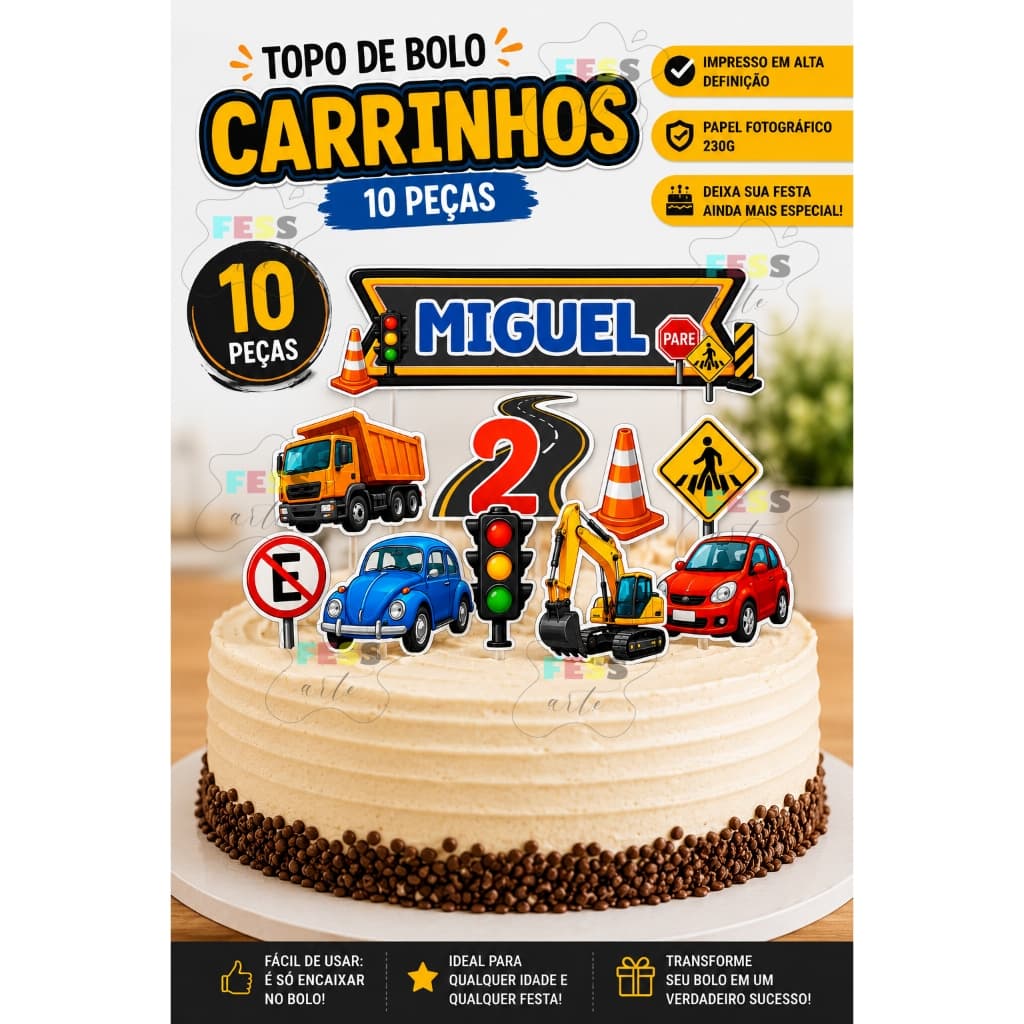 topo de bolo carrinhos carros veículos 10 peças menino caminhão personalizado nome idade tag