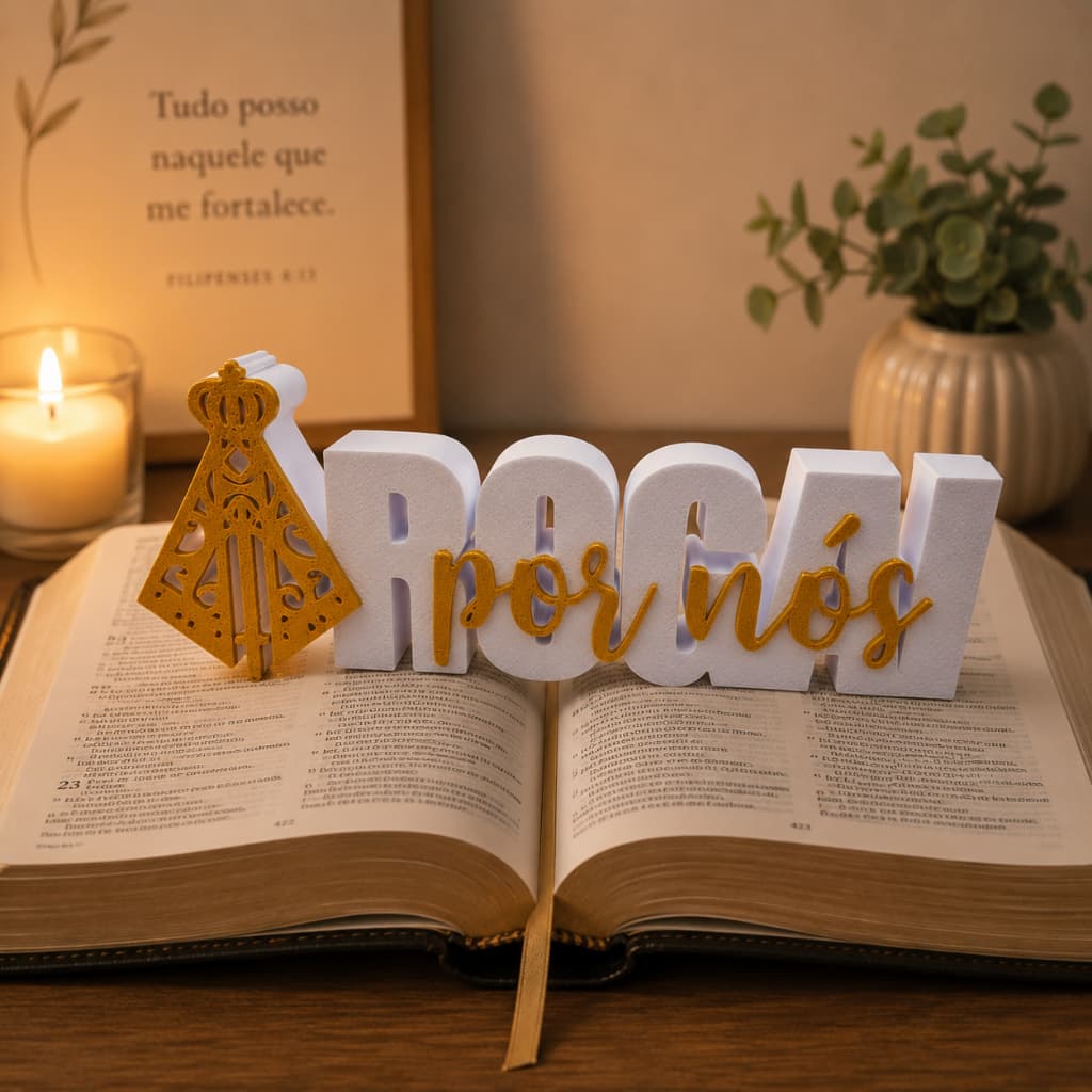 Placa Decorativa Católica Nossa Senhora Aparecida Rogai por Nós | Enfeite Religioso para Altar e Sala