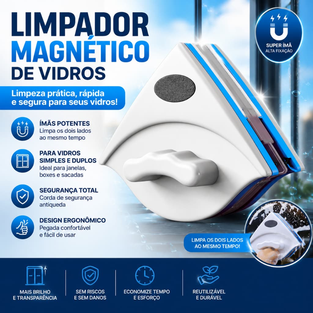 Limpador Magnético De Vidros Aquários Janelas Limpeza Vidro
