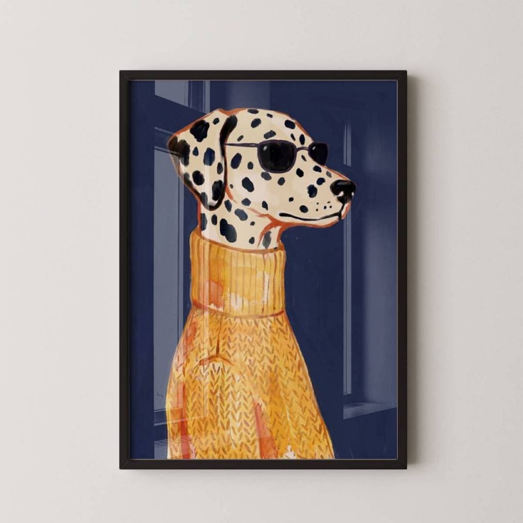 Quadro Decorativo Arte Minimalista Cachorro Dalmata de Óculos Com Moldura