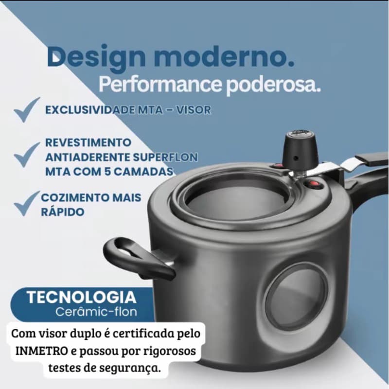 Panela de Pressão 4,5L Com Visor Fechamento Interno Antiaderente MTA CORES