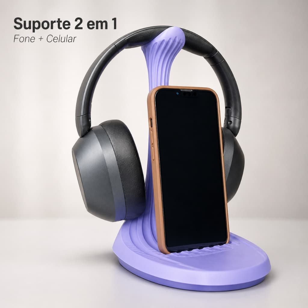 Suporte 2 em 1 Para Fone Headset e Celular Porta Headphone Mesa Gamer Organizador Setup