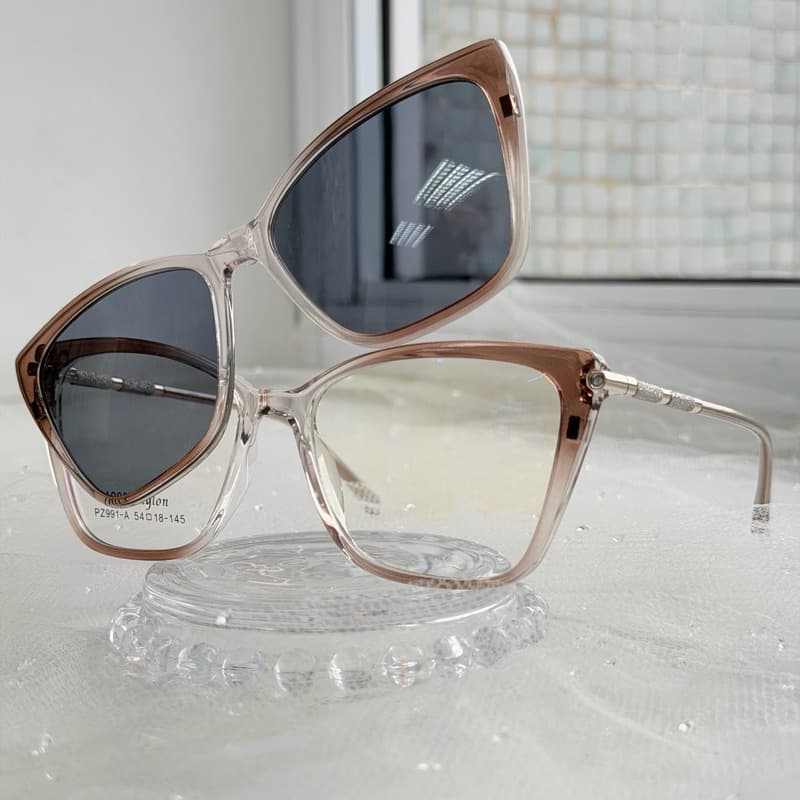 Óculos de grau Feminino Clipon 2 em 1 Modelo novo Quadrado perna com brilho Lançamento Super top lente polarizado PZ991