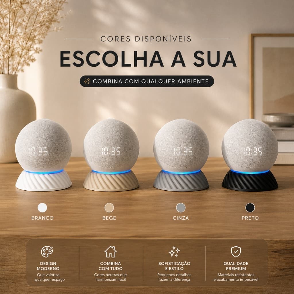 Suporte Premium Base Elevada para Alexa Echo Dot 4ª e 5ª Geração