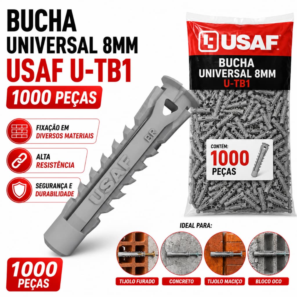 Bucha Universal 8mm Usaf U-TB1 1000 Peças
