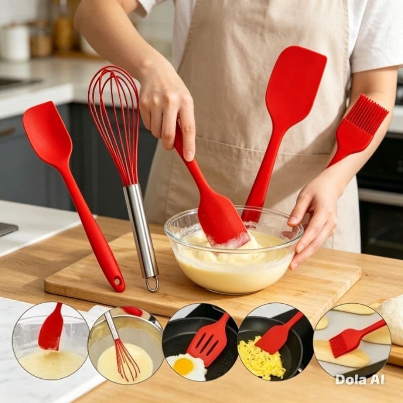 Kit Utensilios Silicone Cozinha 5 Pecas Antiderrapante Resistente Calor Versatil