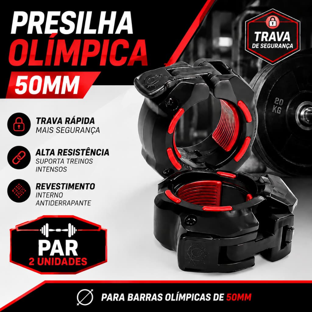 Presilha Par Barra 50mm Olímpica Lock Press One Grampo Halter CrossFit Academia Musculação Trava Gym