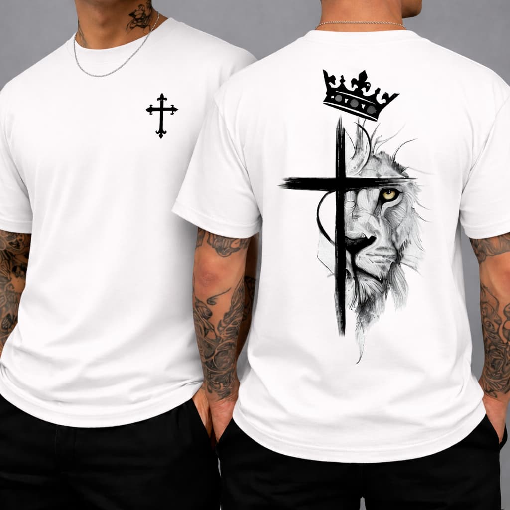 Camisa Camiseta Masculina Estampada Leão Cruz Malha Premium 100% Algodão Confortável e Leve unissex