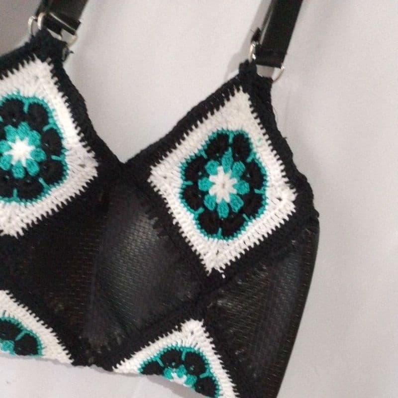 Bolsa Feminina de Crochê Artesanal com Duas Alças de Couro