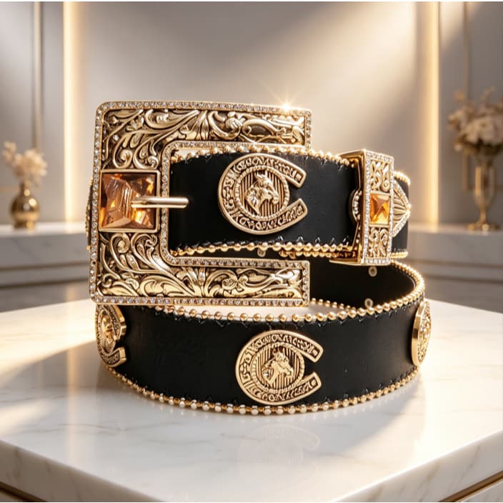 2026 Cinto Country Normal em Strass Brilhos Ocidental Cowboy Tachas Blogueira Moda Dourado