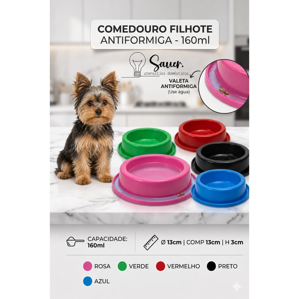Comedouro Antiformiga Gato Cachorro Filhote Pote Ração 160ml Plástico Atacado