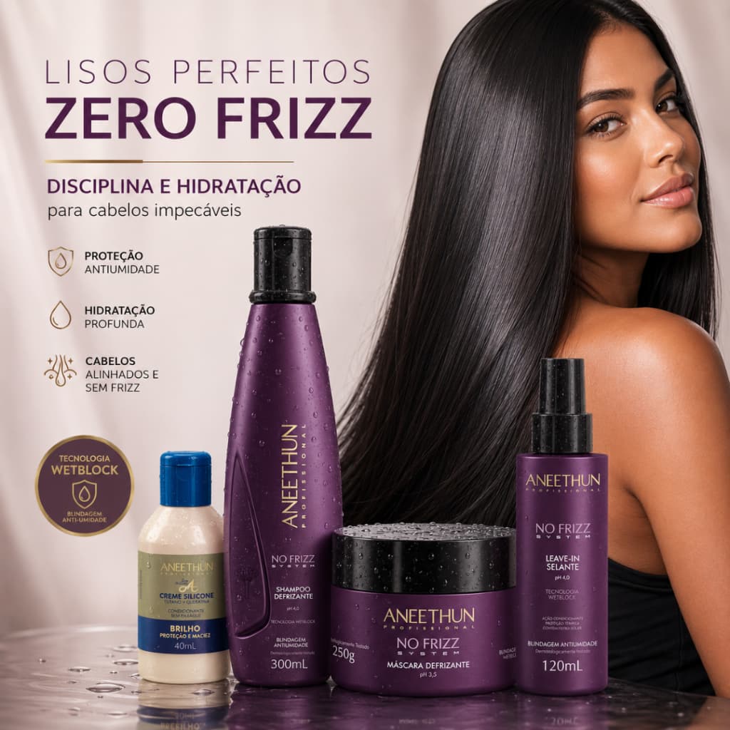 Kit Antifrizz + Hidratação Aneethun No Frizz Completo Tratamento Capilar + Brinde