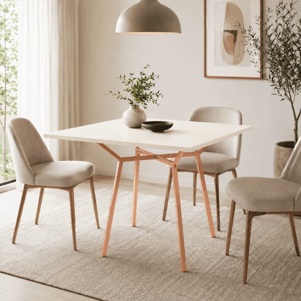 Mesa Ravena Estrutura em Aço Mesa de Jantar Quadrada 80x80 Moderna