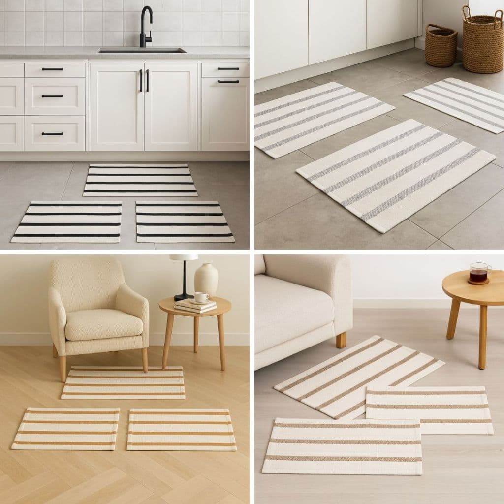 Kit 3 Tapetes Capacho Mandacaru Listrado 40x60cm em Algodão, Decorativo para Entrada e Cozinha